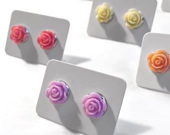 Mini Rose Stud Earrings, Resin Roses, Spring Earrings, Summer Jewelry, Floral Earrings, Seasonal Jewelry