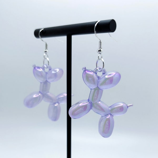 Shimmer Balloon Dog Earrings, Dog Dangle Earrings, Balloon Animal Jewelry, Animal Lover Gift, Bold Statement Jewelry, Resin Earrings