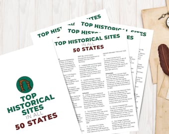 50 States Historical Sites Checklist, Road Trip Planner (Digital Download)