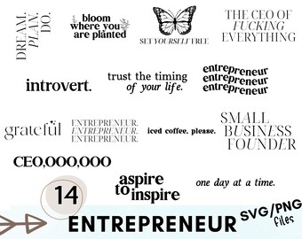 Pacote de arquivos SVG para empreendedores, frases motivacionais para negócios (download digital)