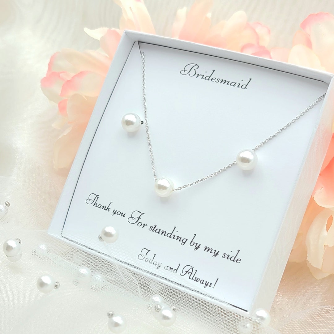 8mm Pearl Necklace Stud Earring Set.8mm Pearl Necklace. Bridesmaid