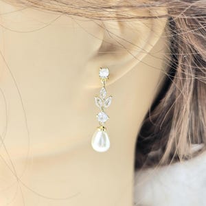 GOLD, SILVER Leaf with 10MM Teardrop Earring, Necklace, Bracelet 3Set. Bridesmaid Jewelry Set. Bridal Jewelry Set.-3colors image 12