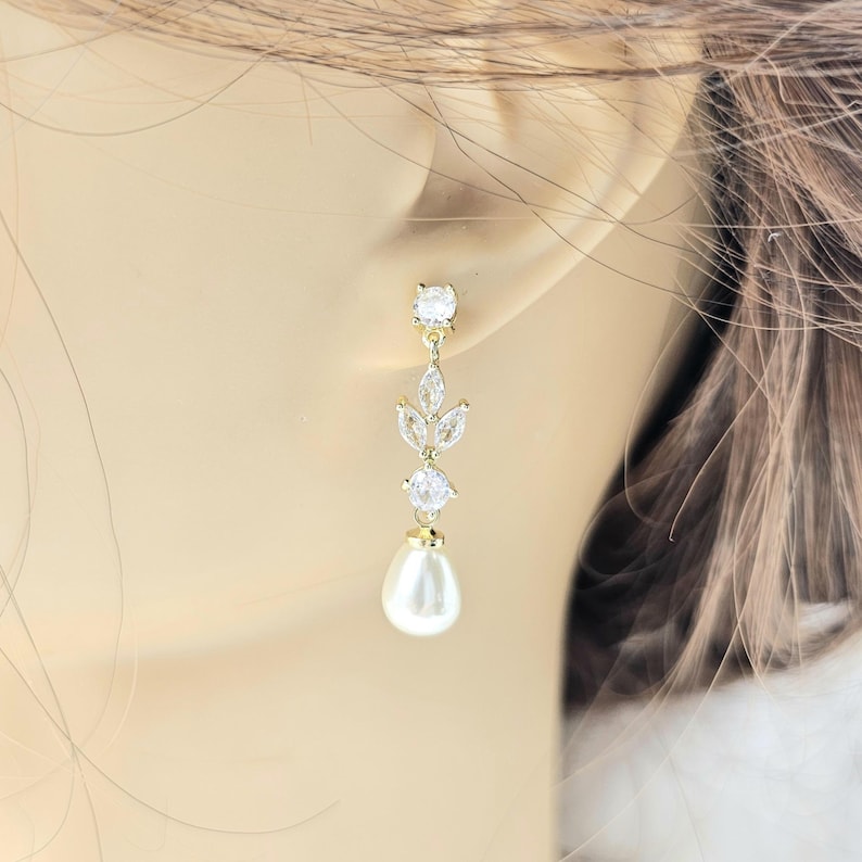 GOLD, SILVER Leaf with 10MM Teardrop Earring, Necklace, Bracelet 3Set. Bridesmaid Jewelry Set. Bridal Jewelry Set.-3colors image 12