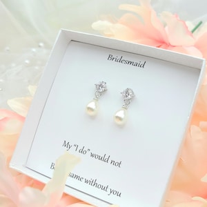 10MM Rose Gold Teardrop Pearl Earring. Silver Teardrop Pearl Earring. Cubic Stud with 10MM Teardrop Pearl Earring.