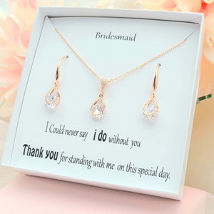 925 Silver Earring Hook with  Clear Tear Drop Necklace & Earring Set. Silver , Rose Gold Clear Tear Drop necklace and 925 Earring Set.