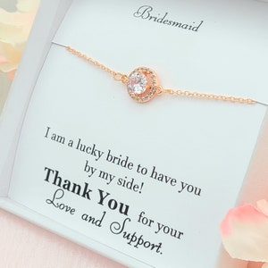 Ronde CZ armband. Bridesmiad armband cadeau. Cz Rond met kleine kettingarmband. Roségouden kristallen ronde armband.