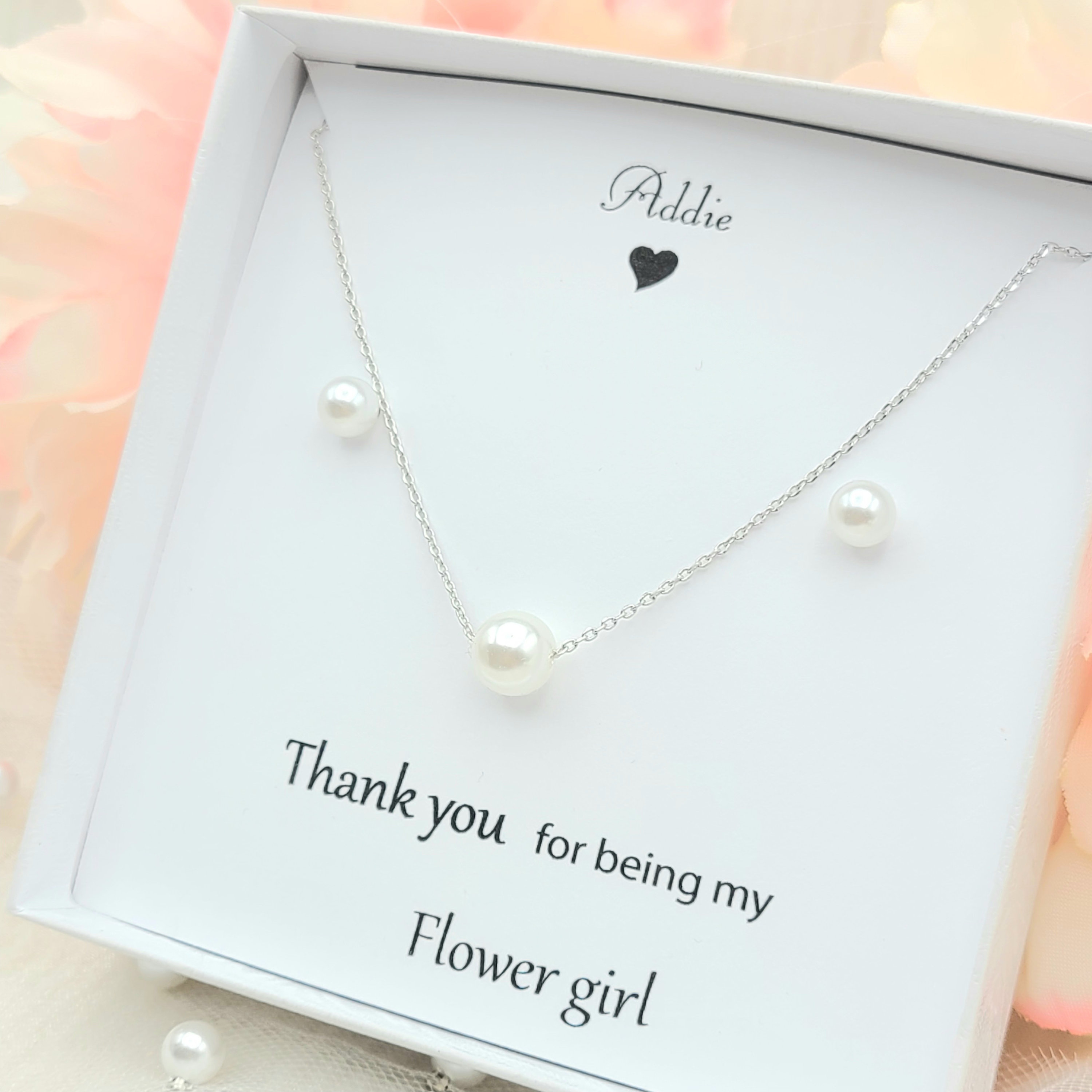 Flower Girl Necklace Pearl, first communion jewelry, Pearl jewelry set,  girls pearl necklace set, Classic Children's Pearl Jewelry Gift Set