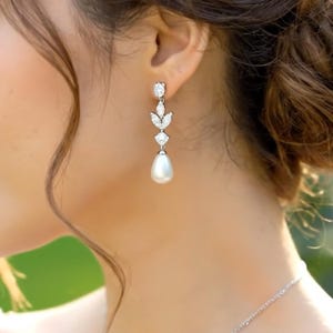 GOLD, SILVER Leaf with 10MM Teardrop Earring, Necklace, Bracelet 3Set. Bridesmaid Jewelry Set. Bridal Jewelry Set.-3colors image 13