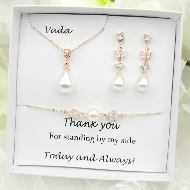 GOLD, SILVER Leaf with 10MM Teardrop Earring, Necklace, Bracelet 3Set. Bridesmaid Jewelry Set. Bridal Jewelry Set.-3colors image 8