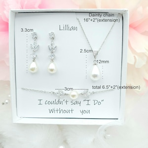 GOLD, SILVER Leaf with 10MM Teardrop Earring, Necklace, Bracelet 3Set. Bridesmaid Jewelry Set. Bridal Jewelry Set.-3colors image 14