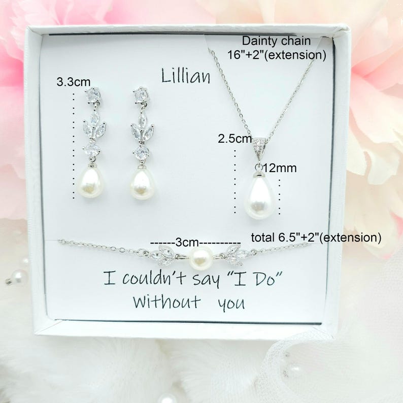 GOLD, SILVER Leaf with 10MM Teardrop Earring, Necklace, Bracelet 3Set. Bridesmaid Jewelry Set. Bridal Jewelry Set.-3colors image 14