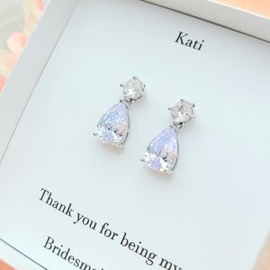 AAA+ Cubic Zirconia Stud with Teardrop Earring. Rose Gold Stud  with Teardrop Earring. Silver Dangle Teardrop Earring.