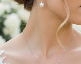925 Silver Earring Hook with 10mm ,8mm  ROSE GOLD Pearl Dangle Earring & Necklace Set. GOLD, Silver Bridesmaid Necklace Earring Set.-3Colors