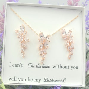 Rose Gold Leaf Necklace and Earring Set. Silver Rose Gold Cubic Zirconia Necklace and Earring Set. Leaf RoseGold Necklace and Earring Set.