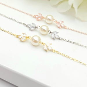 GOLD, SILVER Leaf with 10MM Teardrop Earring, Necklace, Bracelet 3Set. Bridesmaid Jewelry Set. Bridal Jewelry Set.-3colors image 11