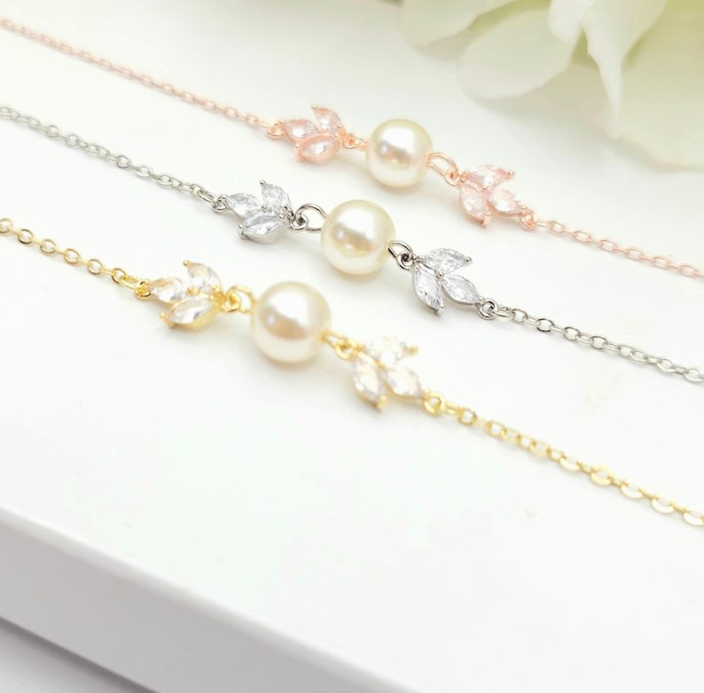 GOLD, SILVER Leaf with 10MM Teardrop Earring, Necklace, Bracelet 3Set. Bridesmaid Jewelry Set. Bridal Jewelry Set.-3colors image 11