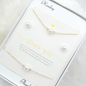 Flower Girl Pearl Necklace & 925 Ear Post Earring, Bracelet  Set. Flower Girl Pearl Necklace Earring, Bracelet Set. -Gold, Silver