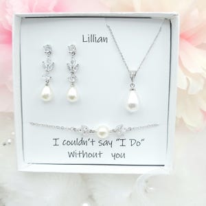 GOLD, SILVER Leaf with 10MM Teardrop Earring, Necklace, Bracelet 3Set. Bridesmaid Jewelry Set. Bridal Jewelry Set.-3colors image 4