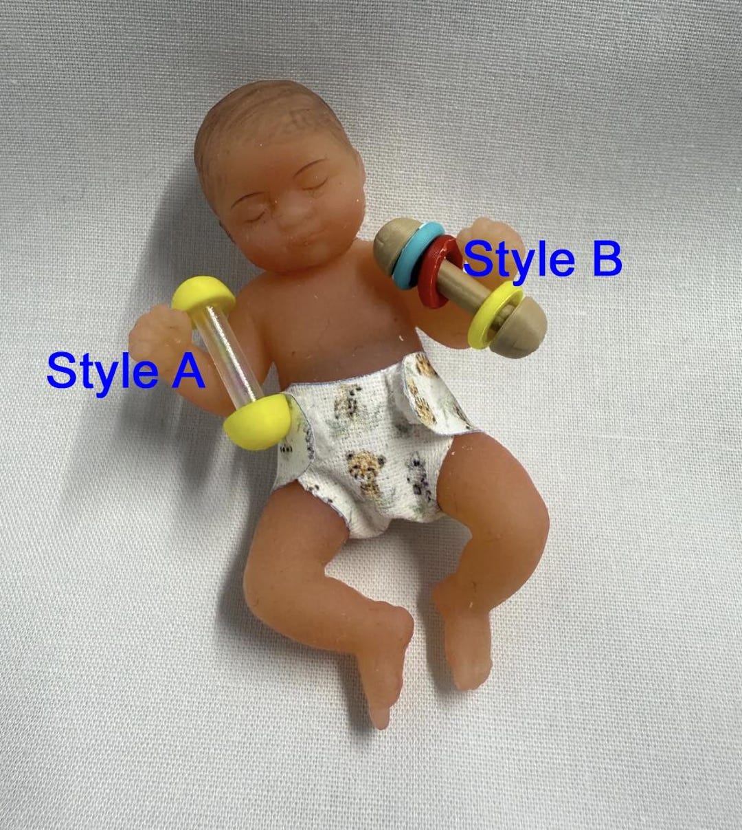 Mini Baby Rattles Miniature Baby Rattle Sensory Toy for Dollhouse or Small Silicone Dolls ...