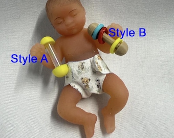 Miniature Baby Rattle Sensory Toy for Dollhouse or Small Silicone Dolls - Really Works!