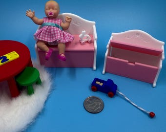 Miniature Princess Bench/Toy Box for Dollhouse or My Mini Baby - Lid Opens!
