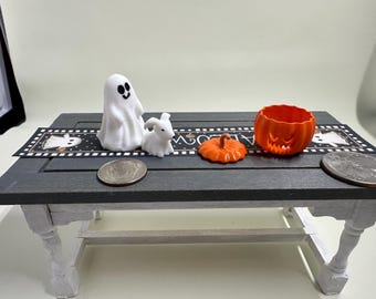 Miniature Dollhouse Ghost Walking Dog Tabletop Centerpiece Halloween Decor