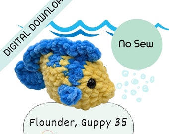 Bot Guppy 35 Geen naai haakpatroon Digitale Download Beginner Amigurumi Ocean Life Heirloom Knuffels DIY Handgemaakte Tutorial