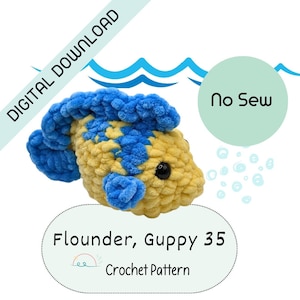 Flunder Guppy 35 No Sew Häkelmuster Digitaler Download Anfänger Amigurumi Ocean Life Erbstück Plüschtiere DIY handgemachte Anleitung