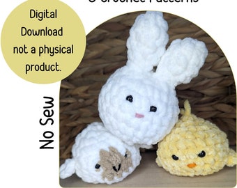Amici di Pasqua Facile senza cucire Schema all'uncinetto Download digitale intermedio Amigurumi Heirloom Peluche Coastal Fai da te carino tutorial fatto a mano