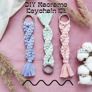Macrame Keychain DIY Craft Kit, Cotton Cord Fiber Arts Tutorials, Easy Beginner Friendly Macrame Kit, Crafts for Adults, Basic Knot Pattern