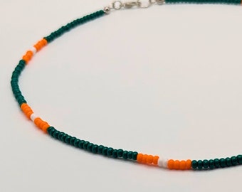 Miami Hurricanes, Dainty Seed Bead Choker, GameDay Fashion, Hippie Style Layering Necklace Trendy Collegiate Jewelry,