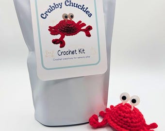 Crochet Sensory Kit for Anxiety Relief - Crabby Chuckles RED | Beginner Crochet DIY Set | Mindful Fidget Toy & Stress Relief Gift