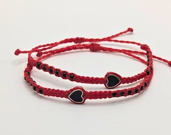 Couples Heart String Bracelet Set | Lovers Adjustable Friendship Bracelet, Handmade Pura Vida Style Bracelet, Handspun Waterproof Jewelry