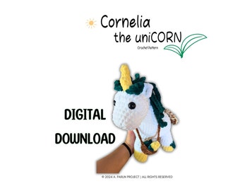 Corneila the uniCORN / Schema all'uncinetto, Download digitale, Tutorial Amigurumi di livello avanzato, Disegni divertenti e regali