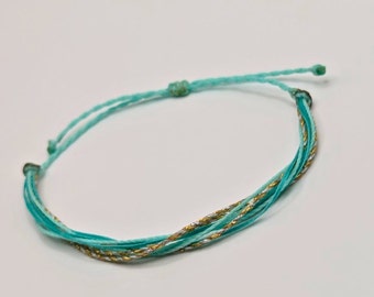 Teal & Gold String Bracelet: Waterproof Adjustable Beach Anklet