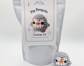 Crochet Sensory Kit for Anxiety Relief - Pip Penguin | Beginner Crochet DIY Set | Mindful Fidget Toy & Stress Relief Gift