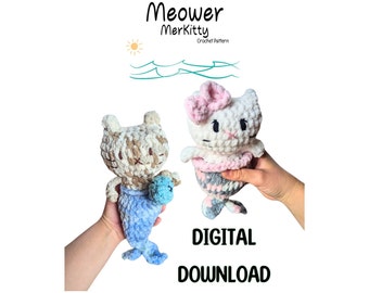 Meower the merKITTY / Schema all'uncinetto Ocean, download digitale, tutorial Amigurumi per principianti, divertenti design nautici e regali