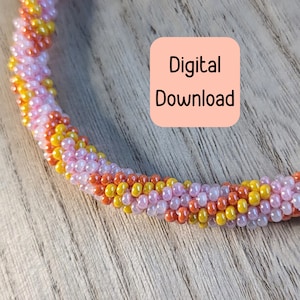May include: A close-up of a beaded bracelet with pink, orange and yellow beads. The bracelet is on a wooden surface. The text "Digital Download" is in a pink box.