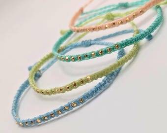 Gold Hematite Macrame Bracelet: Waterproof Wax String Friendship Jewelry