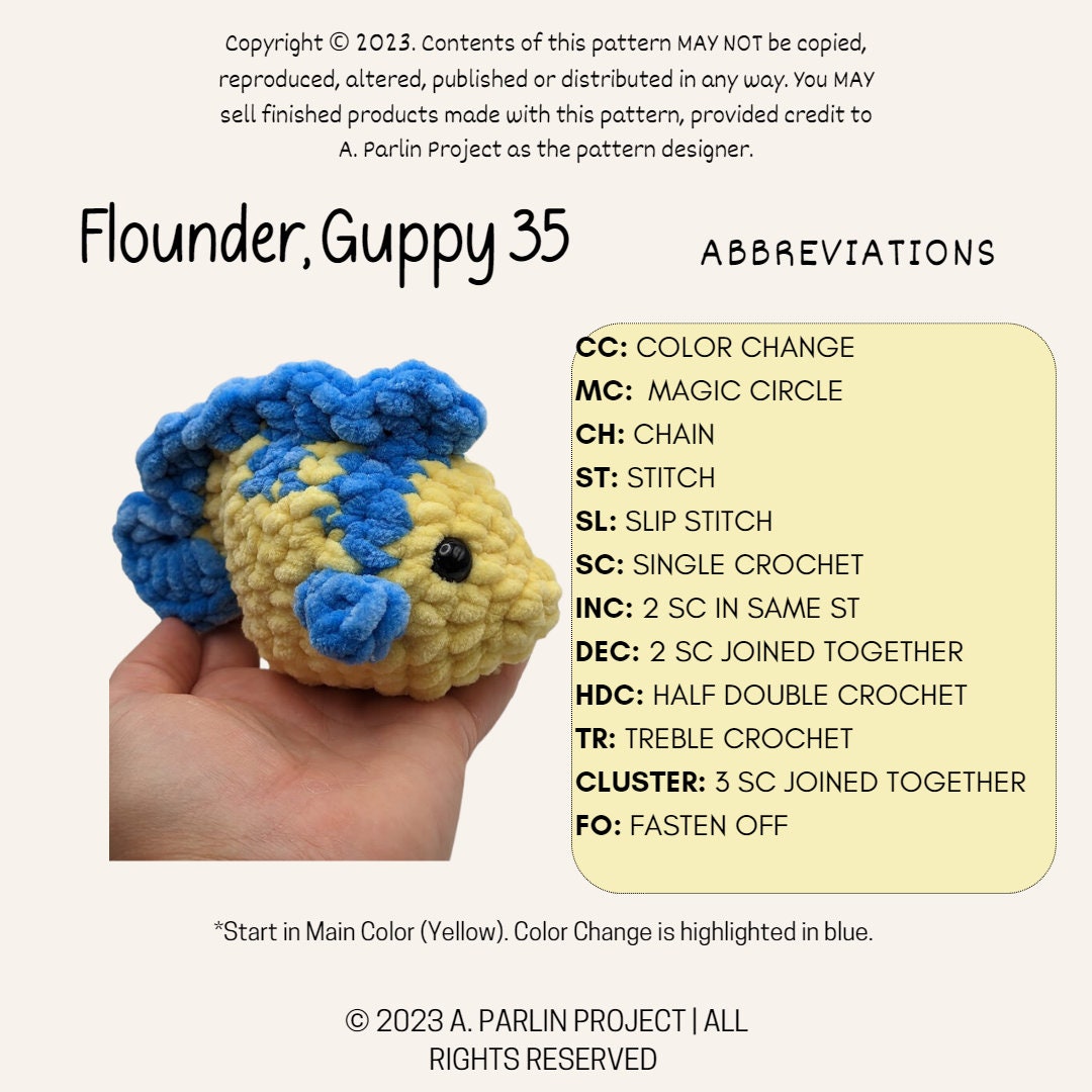 Flounder Guppy 35 No Sew Crochet Pattern Digital Download Etsy Canada