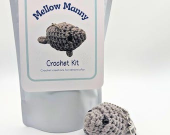 Crochet Sensory Kit for Anxiety Relief - Manny Manatee | Beginner Crochet DIY Set | Mindful Fidget Toy & Stress Relief Gift