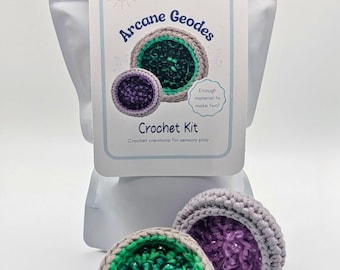 Crochet Sensory Kit for Anxiety Relief - Arcane Geodes | Beginner Crochet DIY Set | Mindful Fidget Toy & Stress Relief Gift