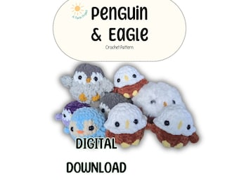 Pinguïn en adelaar | No Sew-haakpatroon land en zee, digitale download, beginnersvriendelijke amigurumi-tutorial, nautische ontwerpen en geschenken