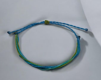 Blue Green String Bracelet/Anklet: Adjustable Waterproof Beach Jewelry