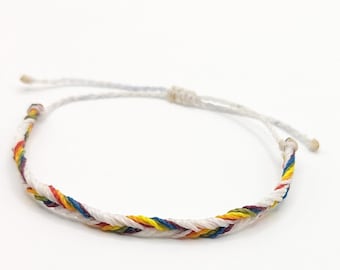 Rainbow Fishtail Braid Bracelet: Waterproof Wax Cord Boho Bracelet