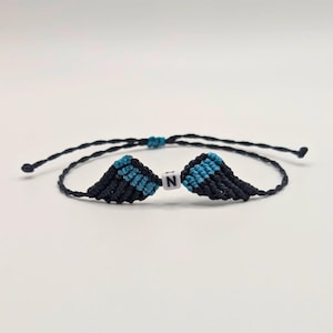 In Memory Thin Blue Line Macrame Bracelet | Fallen Law Enforcement Wings Back The Blue Police Officer Wax String Personalized Beaded Jewelry