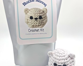 Crochet Sensory Kit for Anxiety Relief - Nuzzle Nanuq | Beginner Crochet DIY Set | Mindful Fidget Toy & Stress Relief Gift