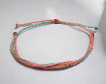 Coral Teal String Bracelet: Adjustable Waterproof Beach Anklet