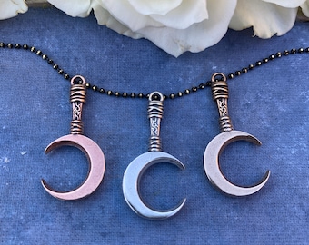 Oxidized Boline Pendant: Sterling Silver Ritual Tool Necklace