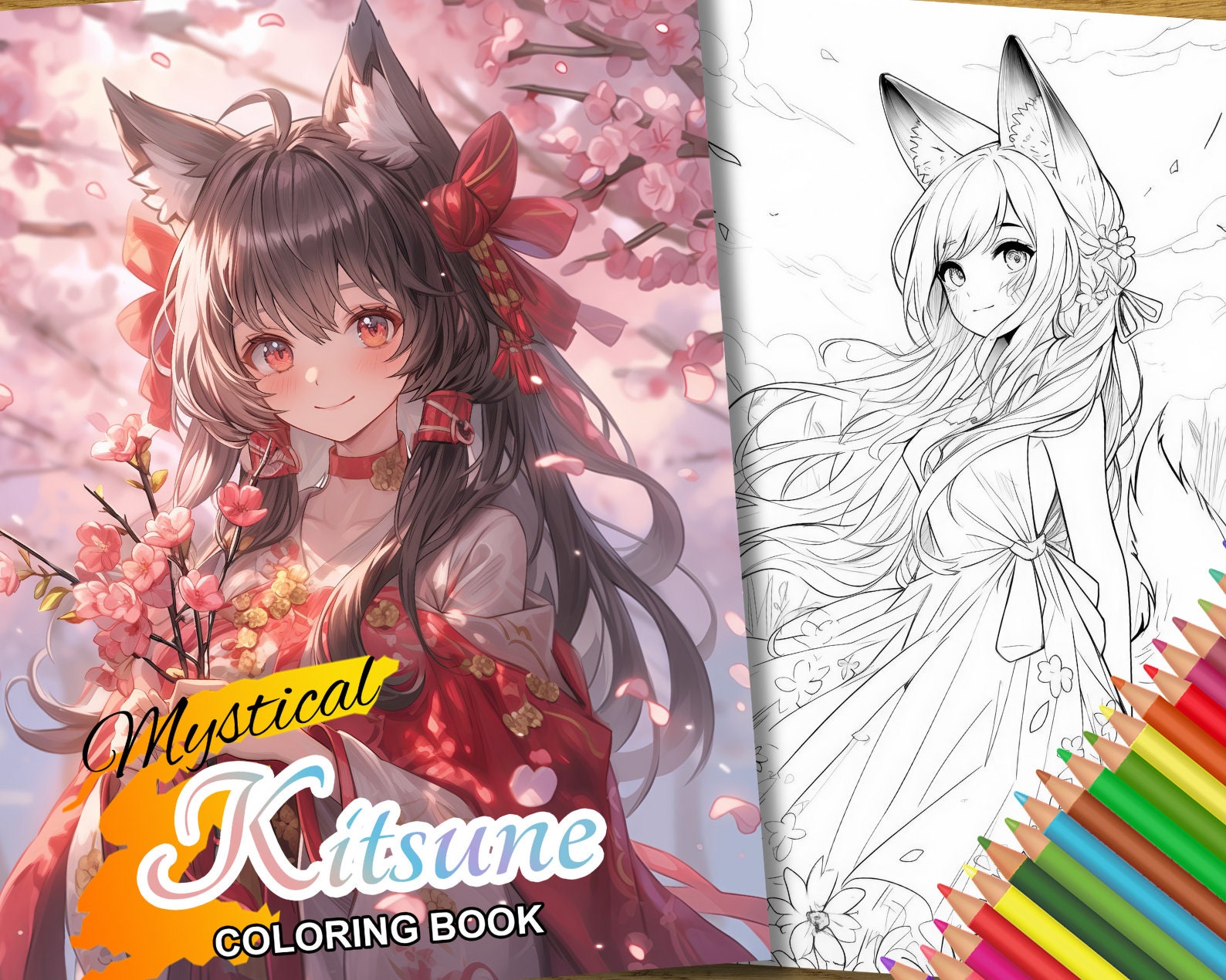 Mystical Kitsune Coloring Book - Instant Download With Free Poster Art